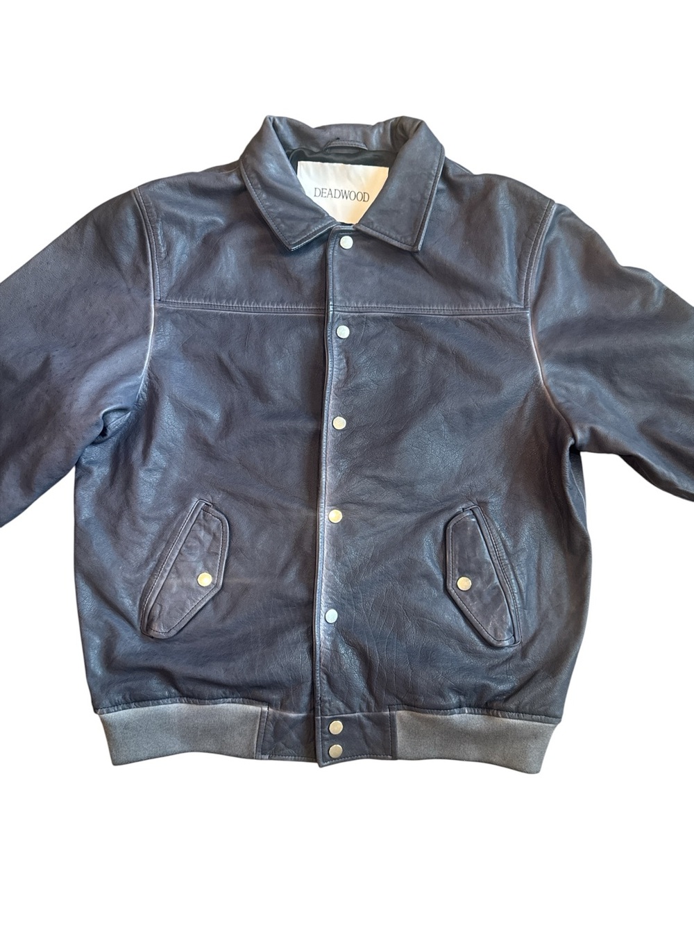 Deadwood Men's Dark Navy Leather Bomber Jacket